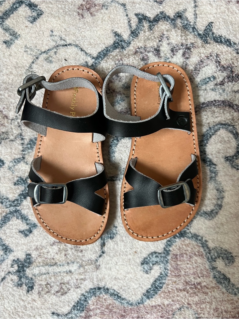 Freshly Picked toddler Black Leather Buckle Sandals